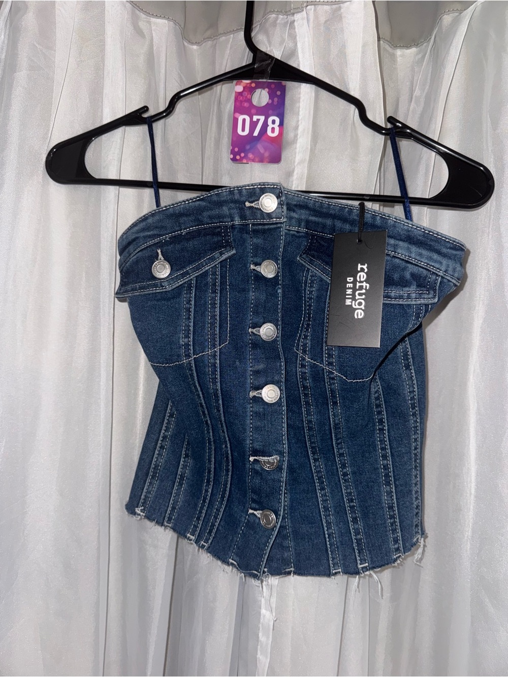 refuge Dark Blue Denim Strapless Corset Tank Top